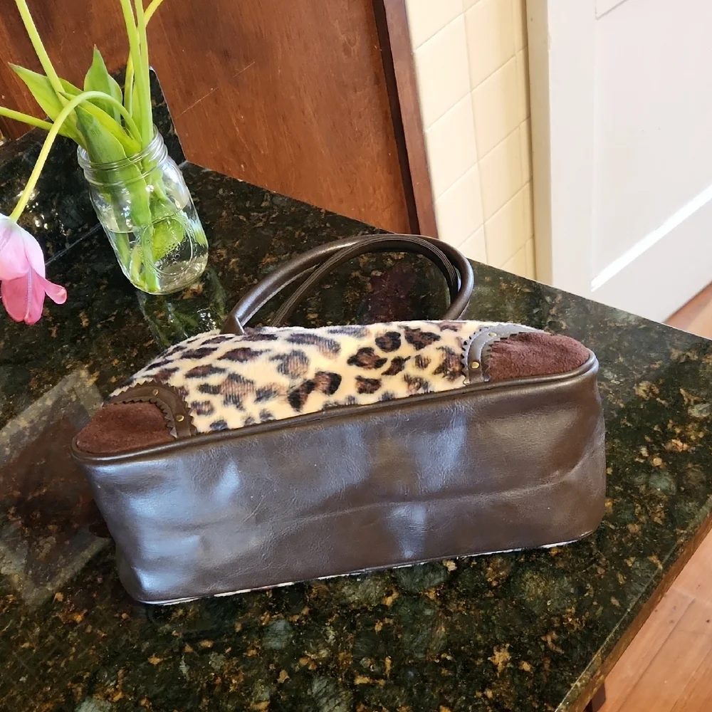 Leopard Print Dome Satchel Handbag - Picture 3 of 5